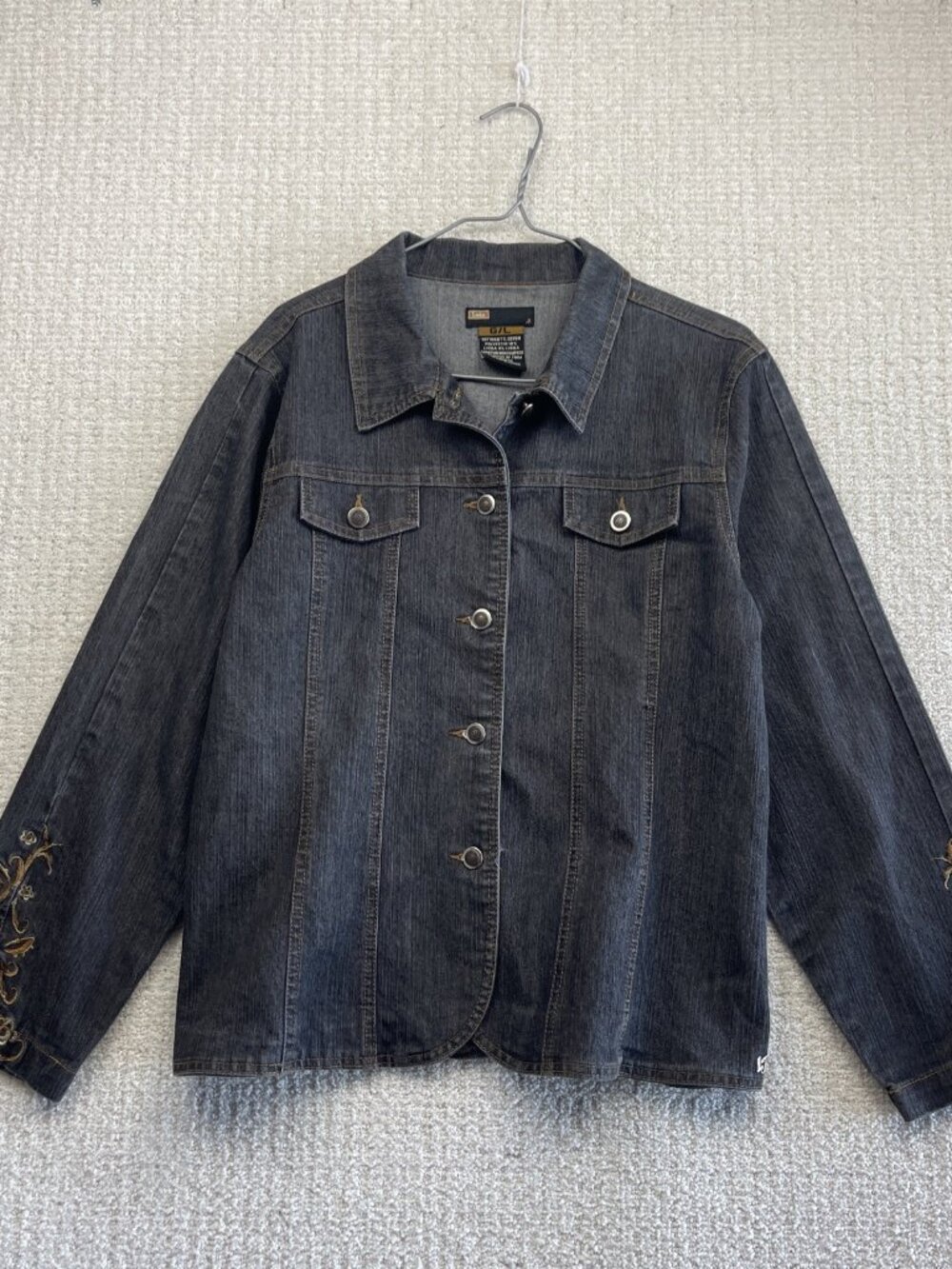 Y2K Lois Western Cowboy Boho Festival Floral Embroidered Jean Denim Jacket Sz L